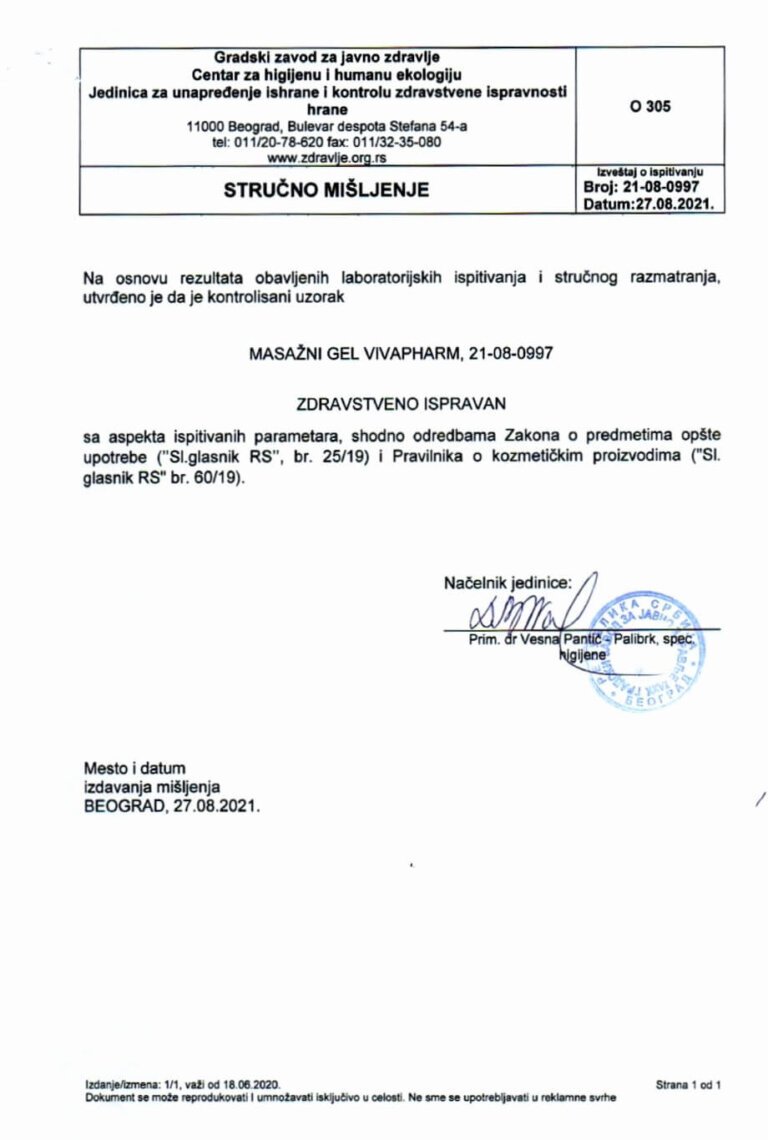Struca potvrda da je klinicki ispitano